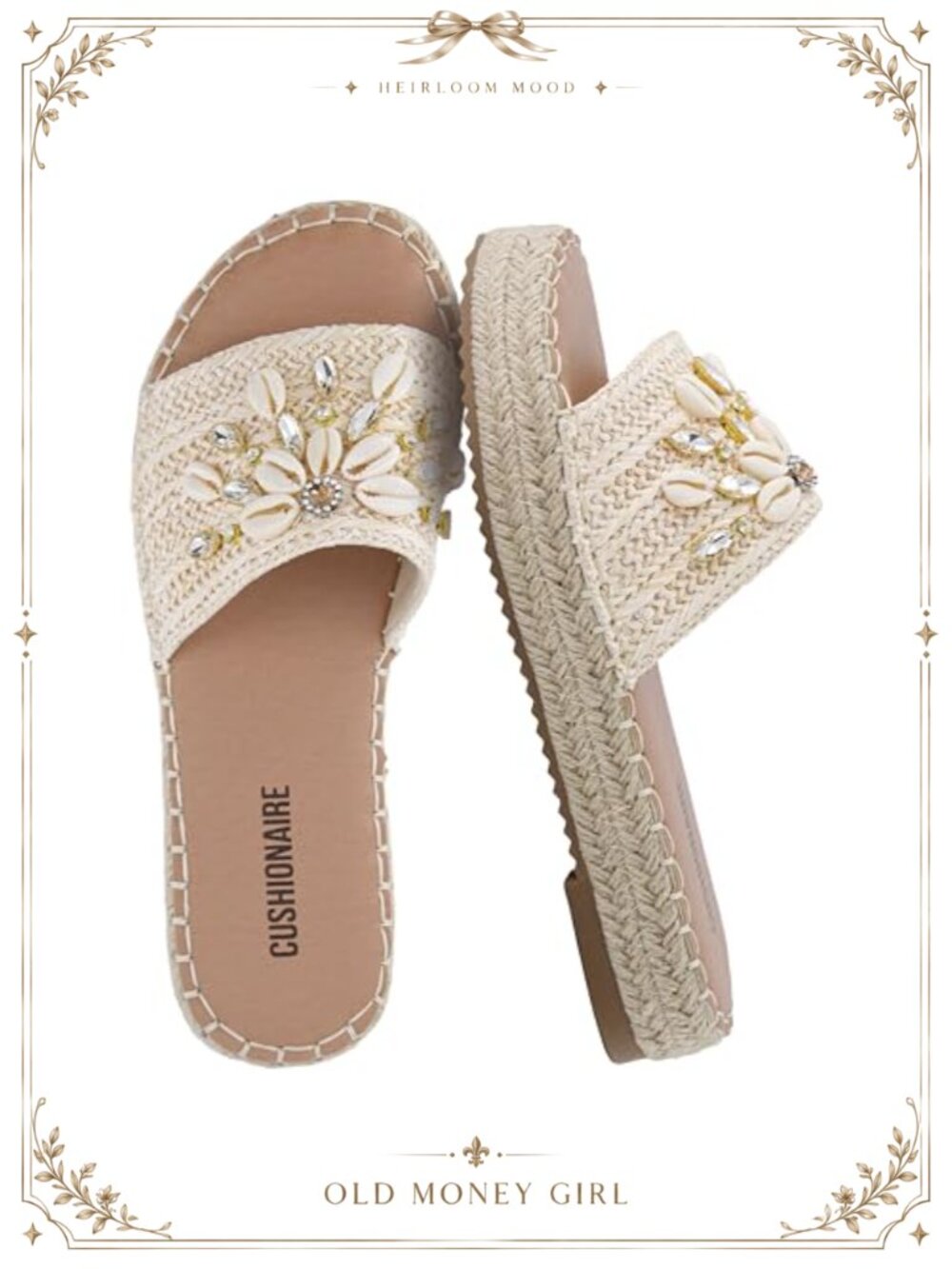 Raffia Espadrille Platform Sandals with Shell Embellishment